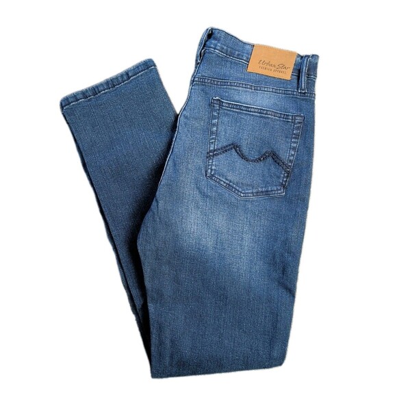 Urban Star Men's Stretch Straight Leg Premium Jeans Dark Blue 34x34 5 Pocket - Picture 1 of 12